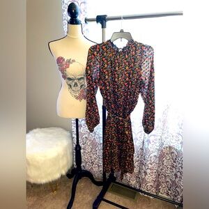 Loft: black floral long sleeve dress